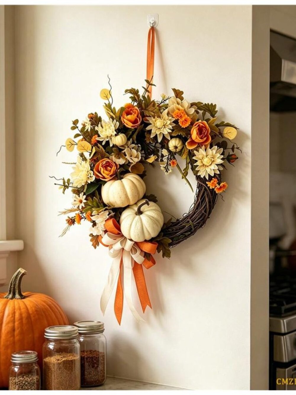 Fall Maple Leaf Berry Wreath Thanksgiving Halloween Harvest Front Door Decor